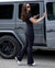 Black luxury flare leggings - full length view - lifestyle view